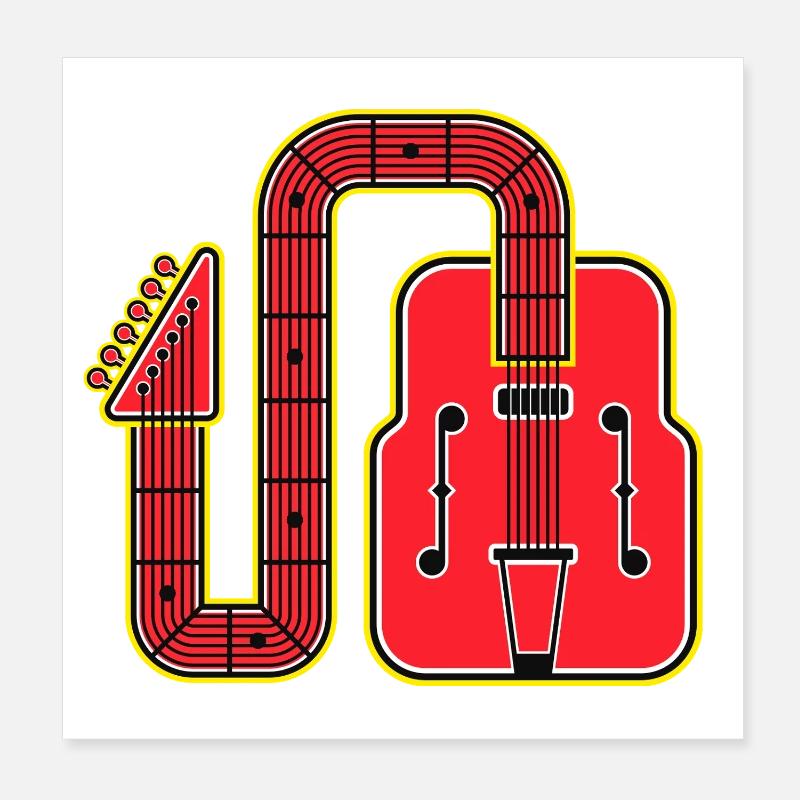 Guitare rétro à forme abstraite rouge Poster 20 x 20 cm
