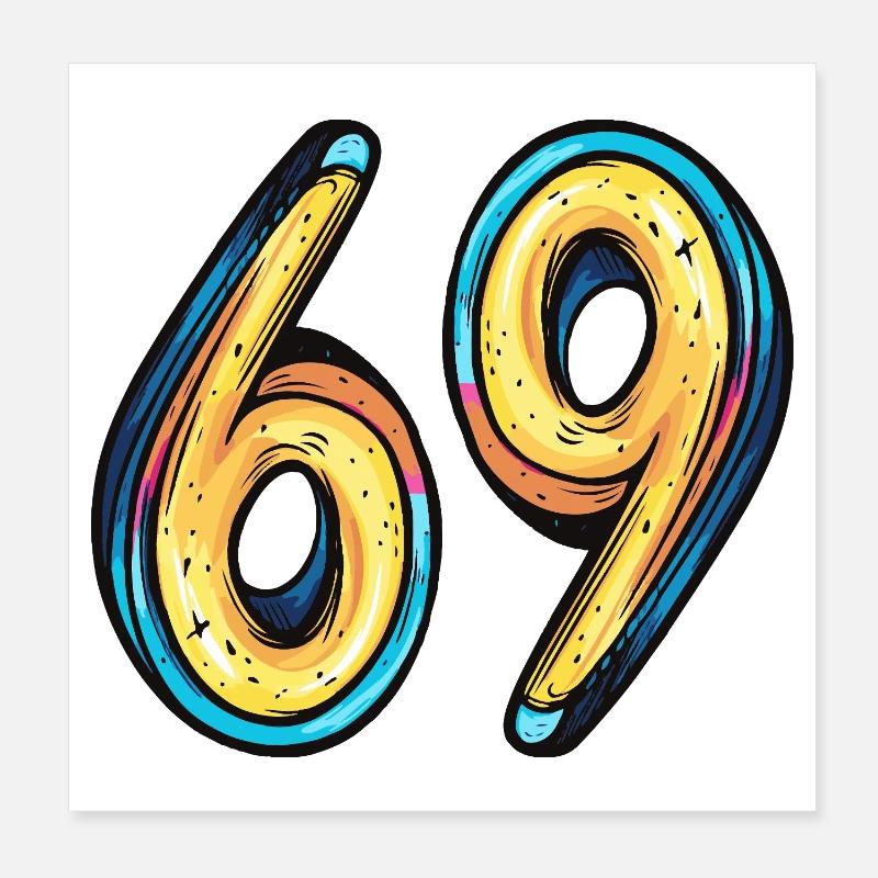 69 Numéro Coloré Poster 20 x 20 cm