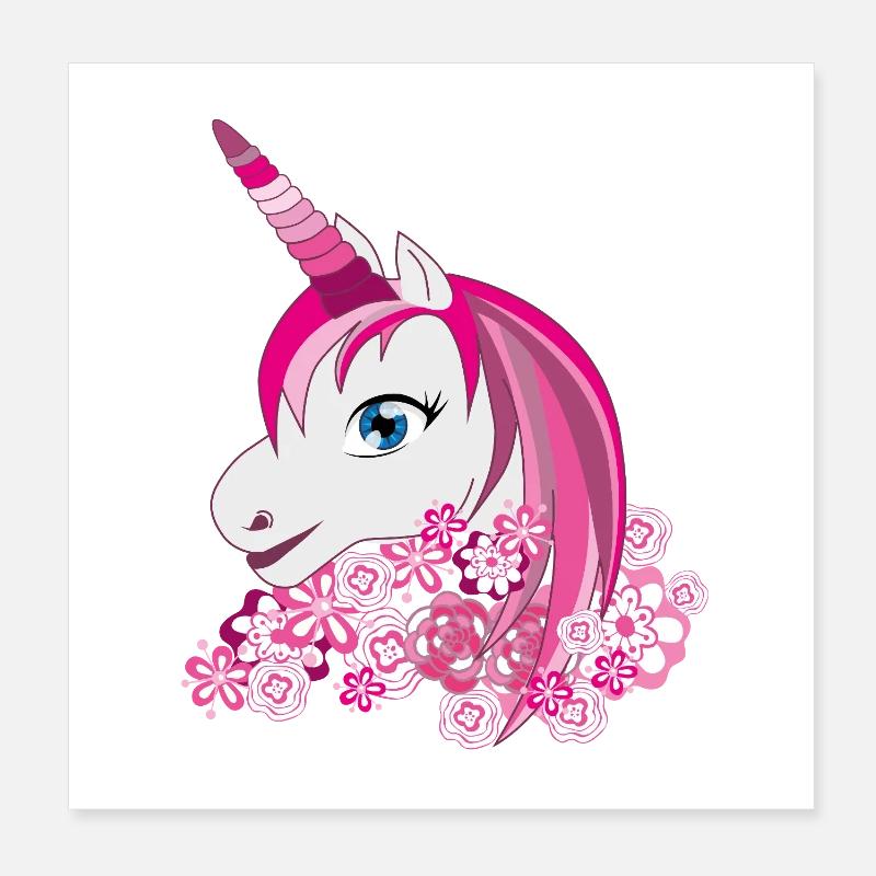 Pinkes Einhorn mit Blütenkrone Poster 20x20 cm