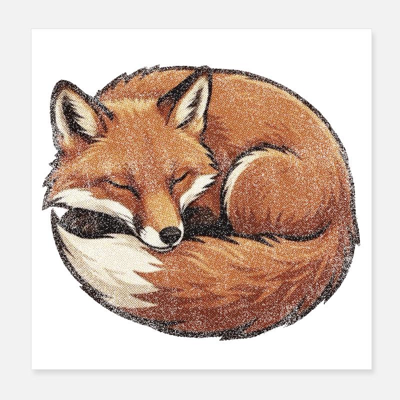 Sleeping fox in retro vintage style Poster 8" x 8" (20x20 cm)