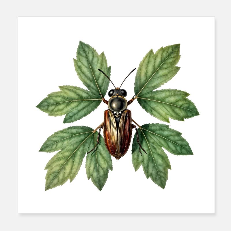 Insecte coléoptère sur feuillage verdoyant Poster 8" x 8" (20x20 cm)