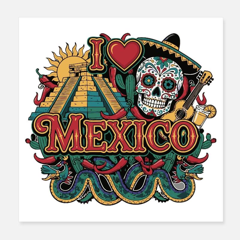 I Love Mexico Vacation Poster 8" x 8" (20x20 cm)