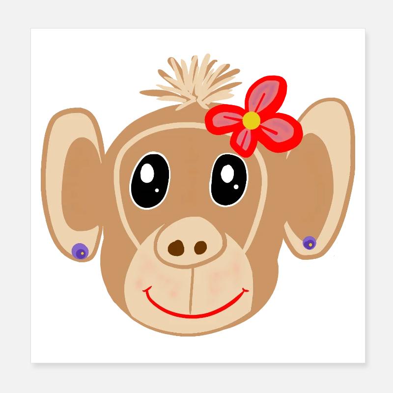 Affe Mädchen Affen Kinder Poster 20x20 cm