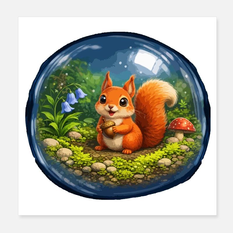 Écureuil de conte de fées dans une boule de verre Poster 20 x 20 cm