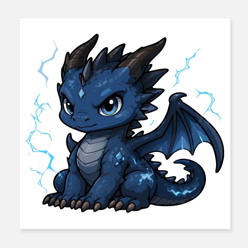 Blue Lightning Dragon Poster 8" x 8" (20x20 cm)