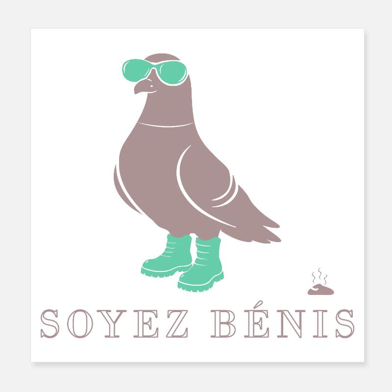 Pigeon Soyez Bénis Vert Poster 20 x 20 cm
