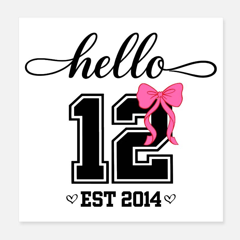 Hello 12 Est 2014 Coquette Schleife Mädchen Geburt Poster 20x20 cm