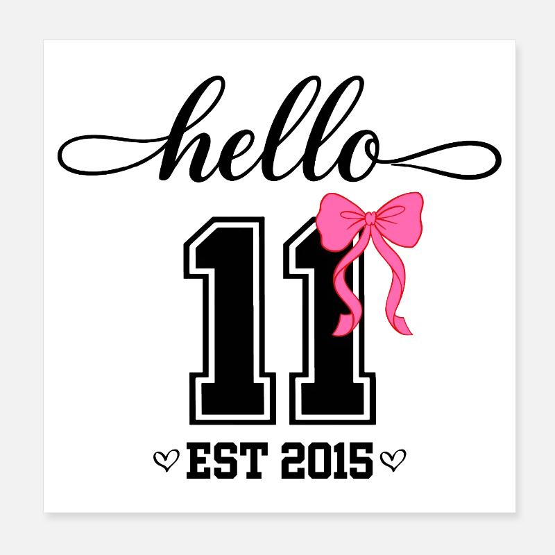 Hello 11 Est 2015 Coquette Schleife Mädchen Geburt Poster 20x20 cm
