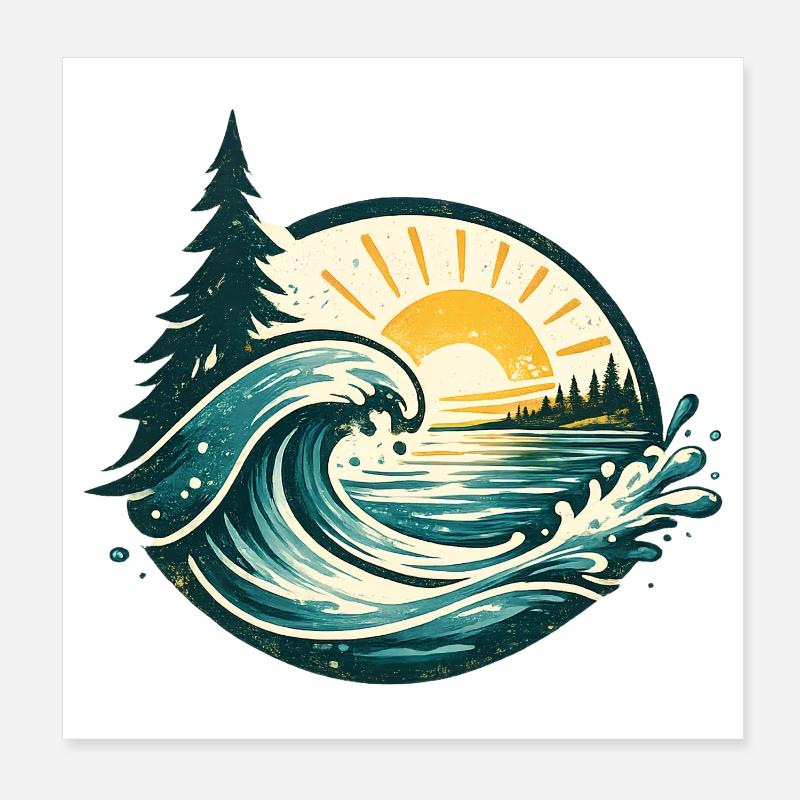 Surfers at sunset Poster 8" x 8" (20x20 cm)