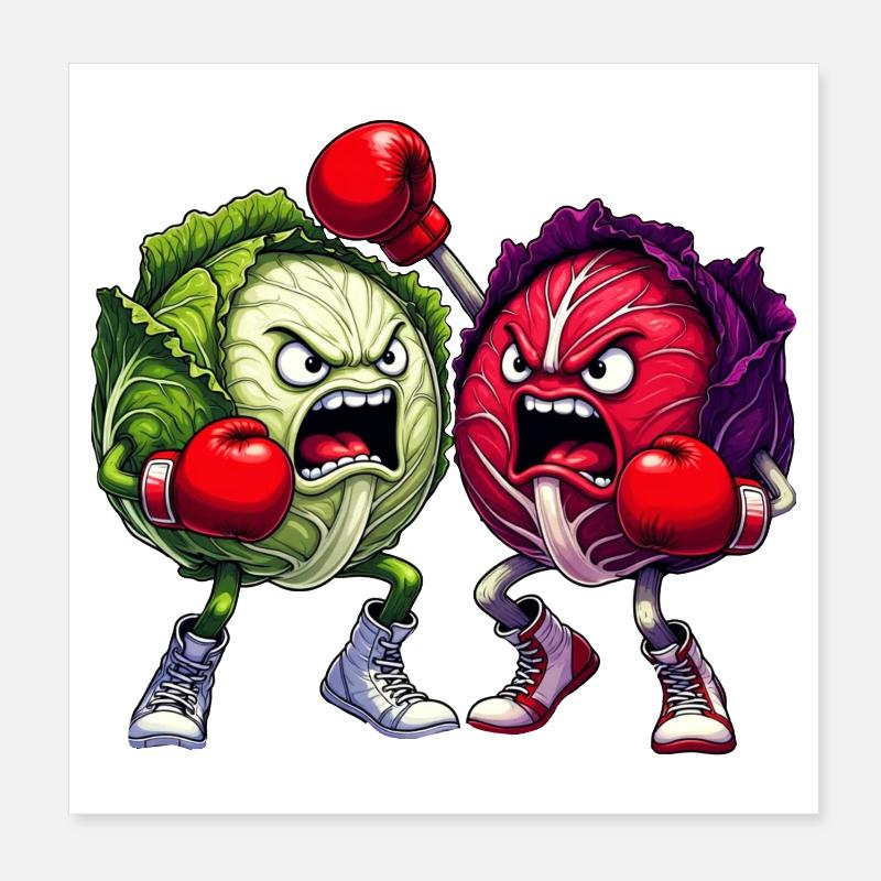 Boxing Cabbages Poster 8" x 8" (20x20 cm)