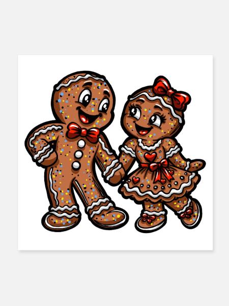 Pfefferkuchen Pärchen Weihnacht Liebe - Poster 20x20 cm - Weiß