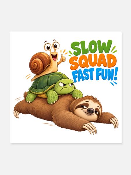 Slow Squad Fast Fun - Funny Slow Animals - Poster 20x20 cm - Weiß - Vorne