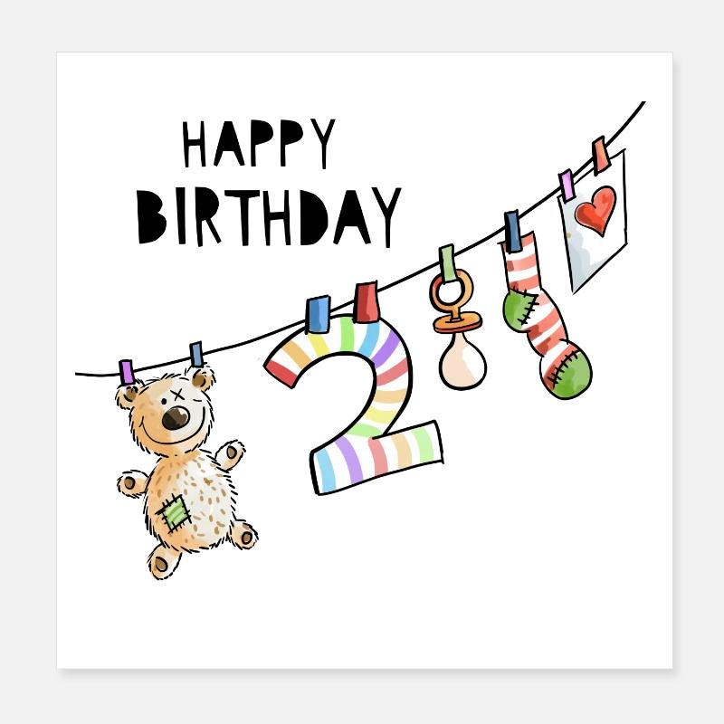 Happy Birthday - Second Birthday - Two years Poster 8" x 8" (20x20 cm)