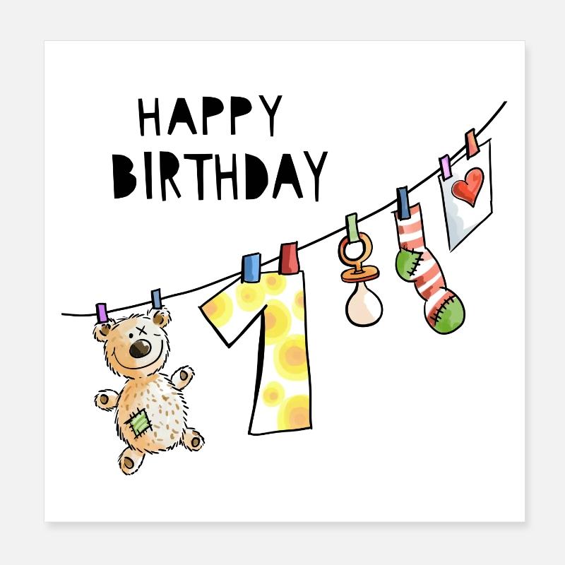 Joyeux anniversaire - premier anniversaire - bébé - doux Poster 20 x 20 cm