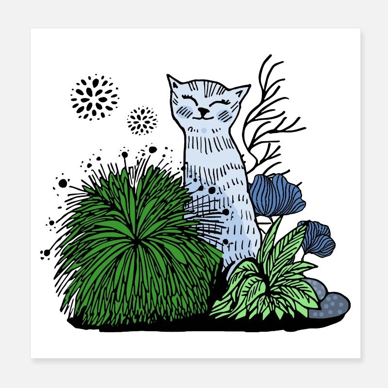 Chat souriant dans le feuillage Poster 20 x 20 cm