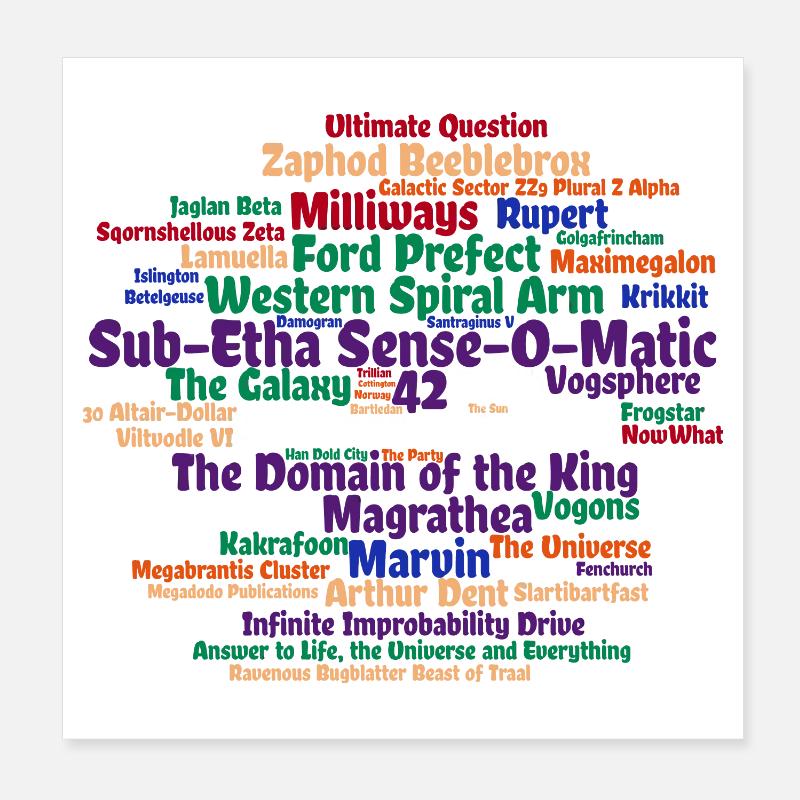 Sci Fi Word Cloud with 42 - Poster 8" x 8" (20x20 cm) - white