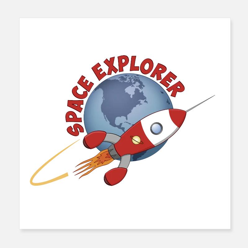 Space explorer, the rocket and earth. Poster 8" x 8" (20x20 cm)