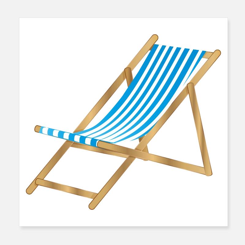 chaise longue marine rayée bleu blanc Poster 20 x 20 cm