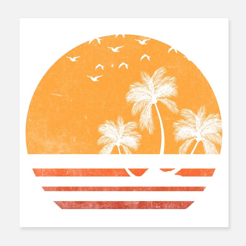 Silhouette du coucher de soleil de la palmière - Poster 20 x 20 cm - blanc