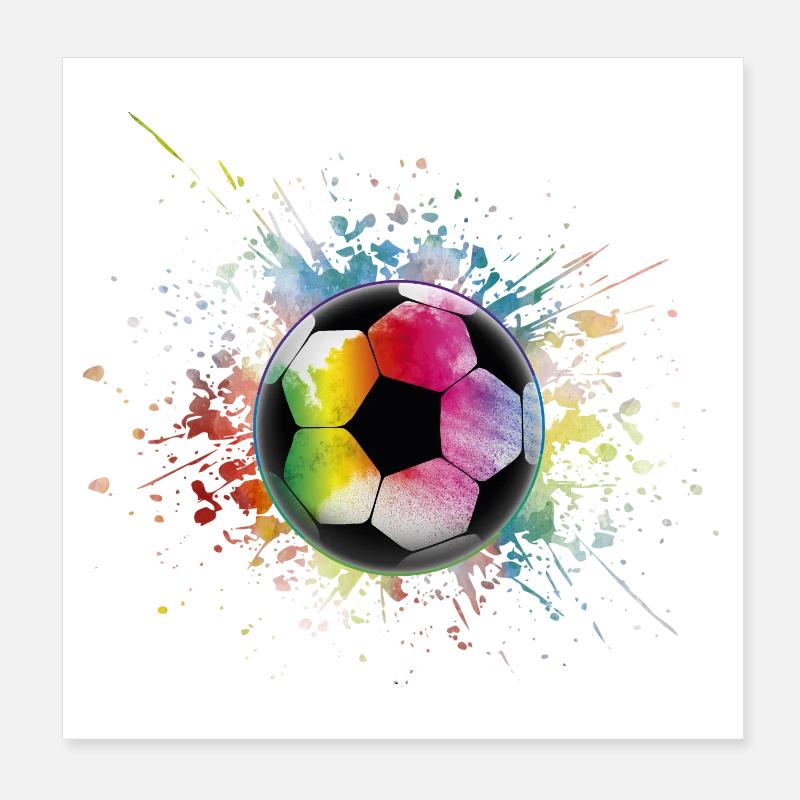 Fußball Regenbogen Bunter Ball - Poster 20x20 cm - Weiß