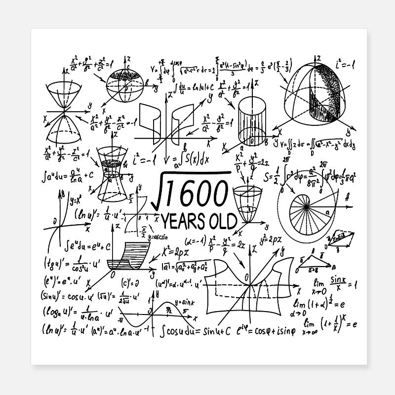 40th Birthday for Math Teachers and Math Nerds Poster 8" x 8" (20x20 cm)