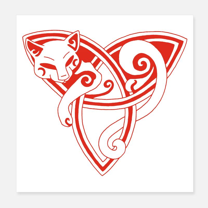 Chat celte au repos (rouge) Poster 20 x 20 cm