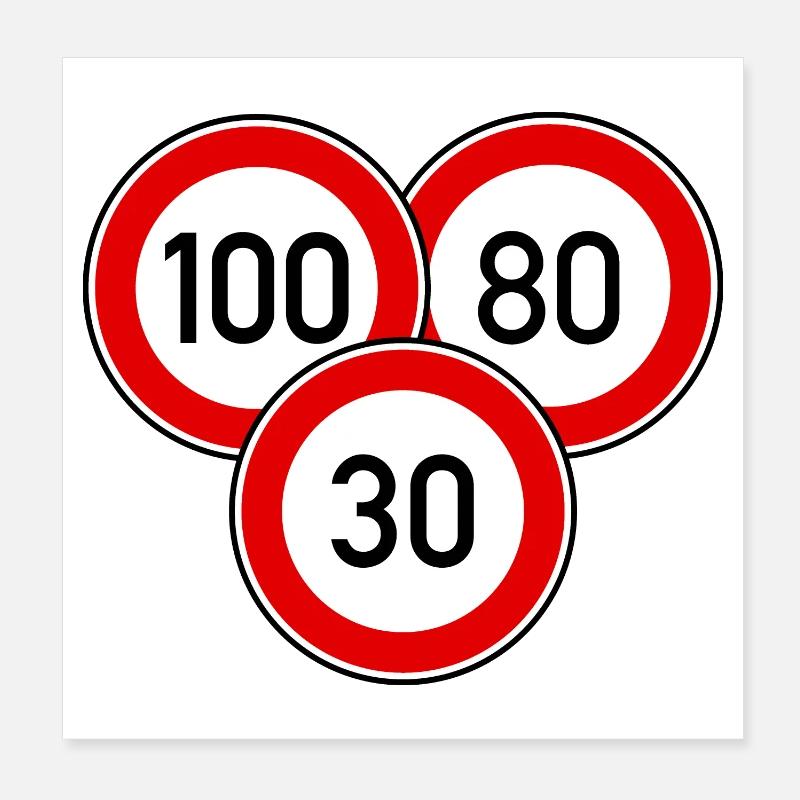 Tempolimit 100 - 80 - 30 Poster 20x20 cm