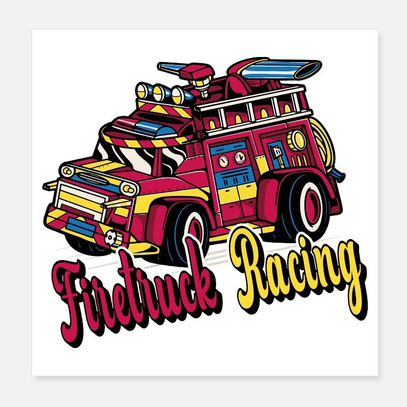 Fire truck racing Poster 8" x 8" (20x20 cm)