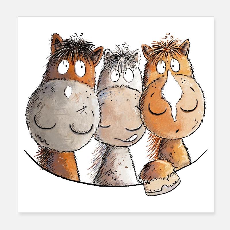 Droll Horses I Motif de cheval pour cavalier Poster 20 x 20 cm