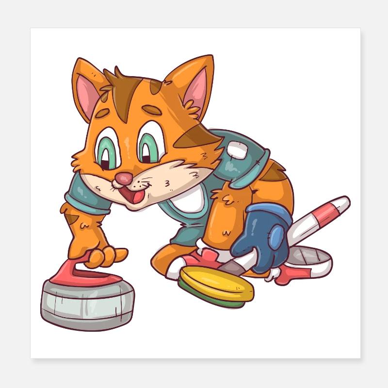 Curling Cat Poster 8" x 8" (20x20 cm)