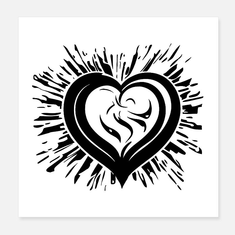 Geschwungenes Herz mit Strahlen Poster 20x20 cm
