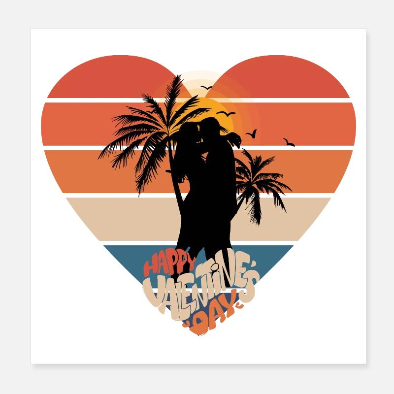 coucher de soleil amour baiser coeur design Poster 20 x 20 cm
