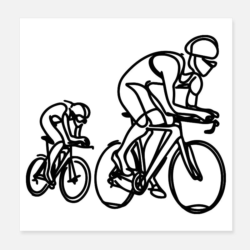 Dessin de cycliste sur route Poster 20 x 20 cm