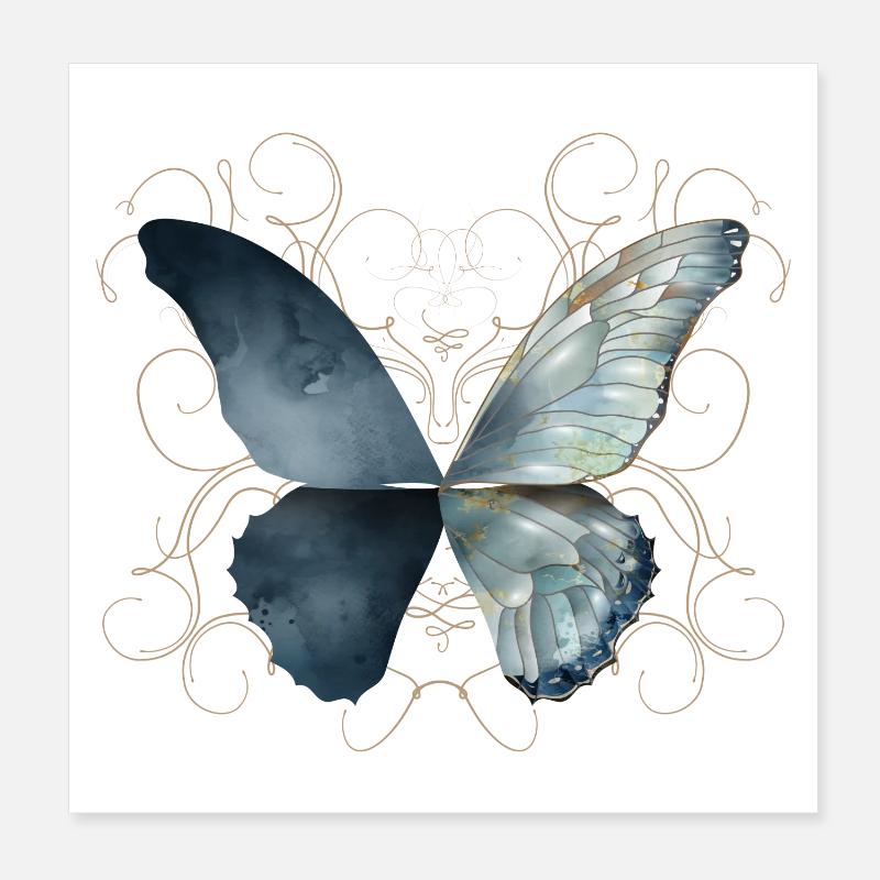 Ailes de papillon à l’aquarelle bleutée Poster 20 x 20 cm