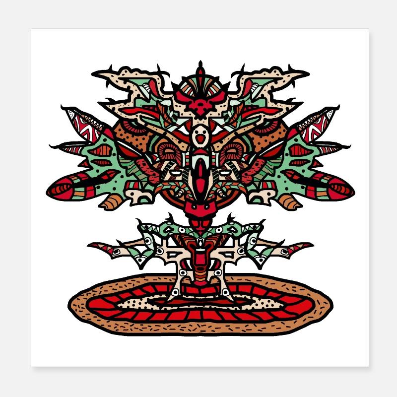 Totem Dragon Mandala Psychédélique - Poster 20 x 20 cm - blanc