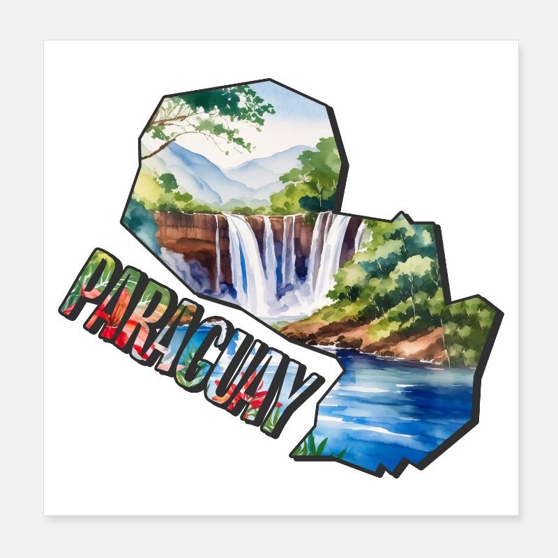 Watercolor Map Paraguay Poster 8" x 8" (20x20 cm)