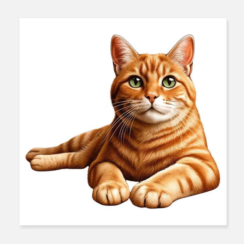 Realistisches orange getigertes Katzenporträt - Poster 20x20 cm - Weiß
