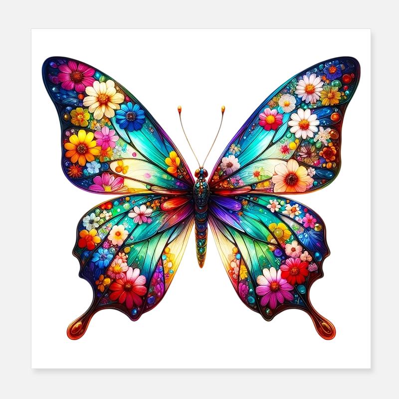 Papillon décoré de fleurs Poster 20 x 20 cm
