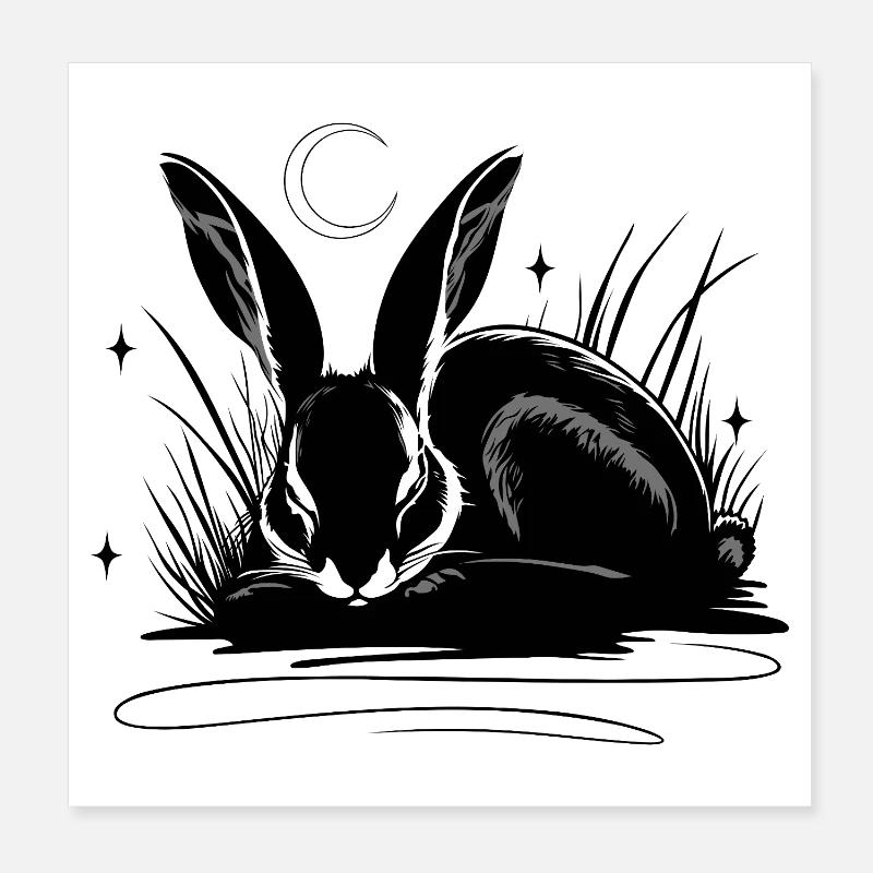 Schlafender Hase im Gras mit Mond und Sternen Poster 20x20 cm