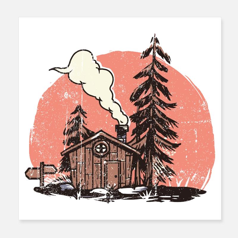 Illustration de cabane forestière confortable Poster 20 x 20 cm