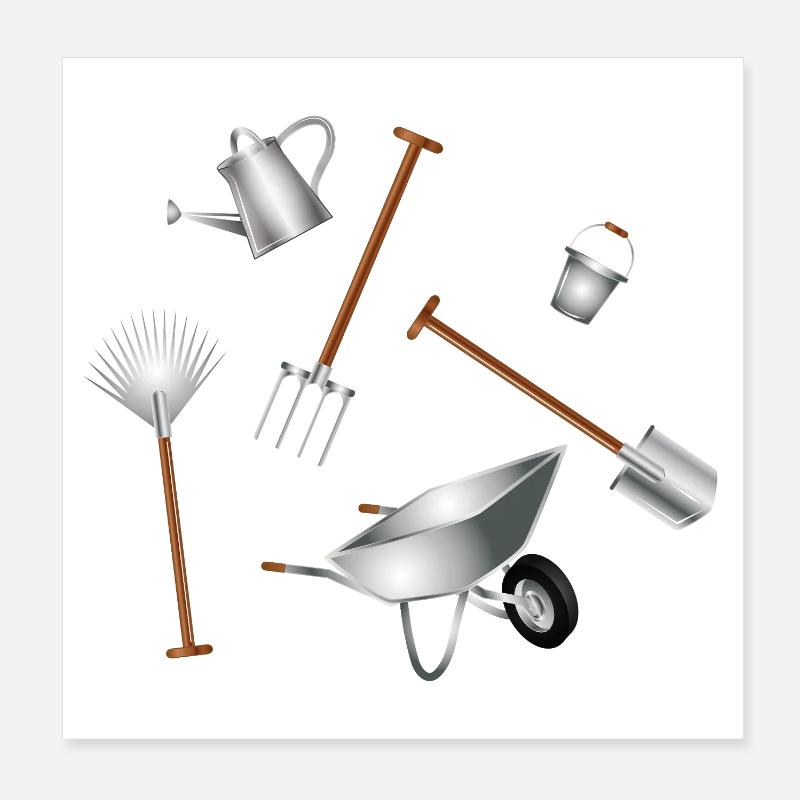 Classic Garden Tools Set Illustration Poster 8" x 8" (20x20 cm)
