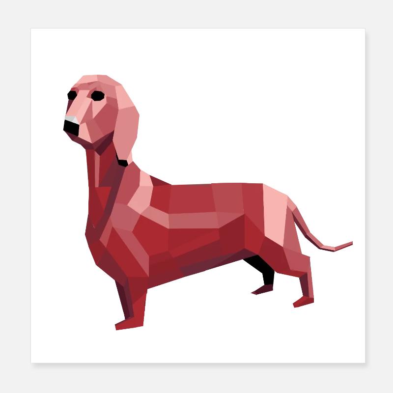 Dackel low poly rot Poster 20x20 cm