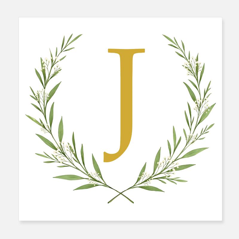 J Monogramm, Eukalyptus Kranz, personalisierbar Poster 20x20 cm