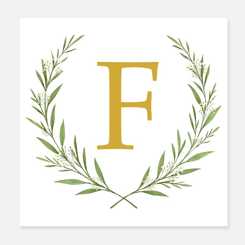 F Monogramm, Eukalyptus Kranz, personalisierbar Poster 20x20 cm