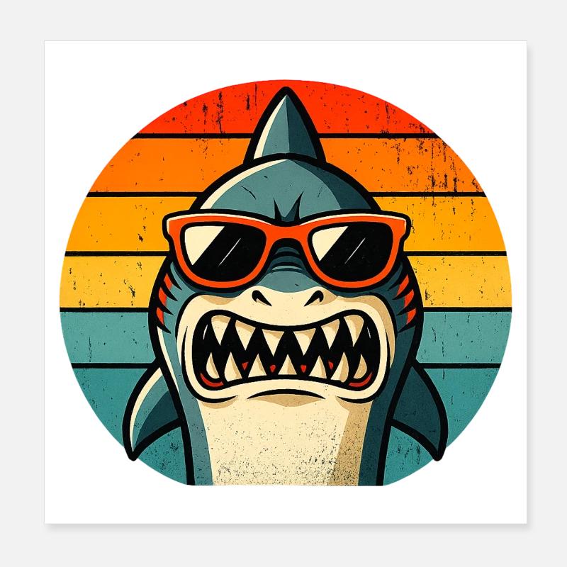 Requin Cool avec Lunettes de Soleil Poster 20 x 20 cm