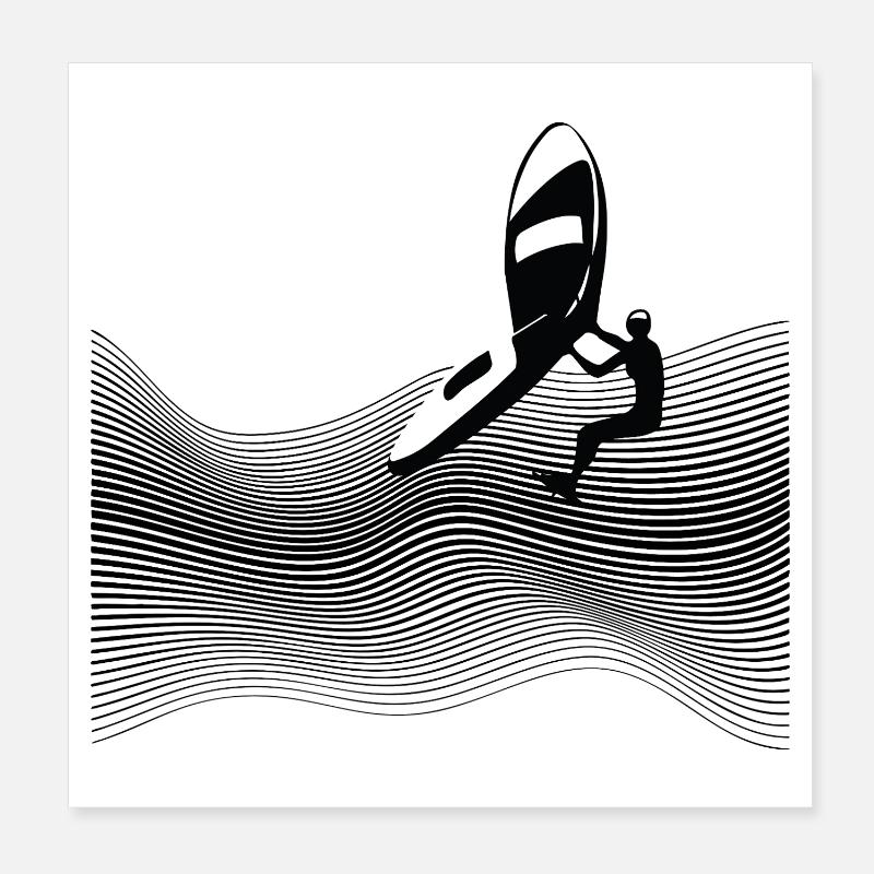 Wingfoiler sur vagues graphiques Poster 20 x 20 cm