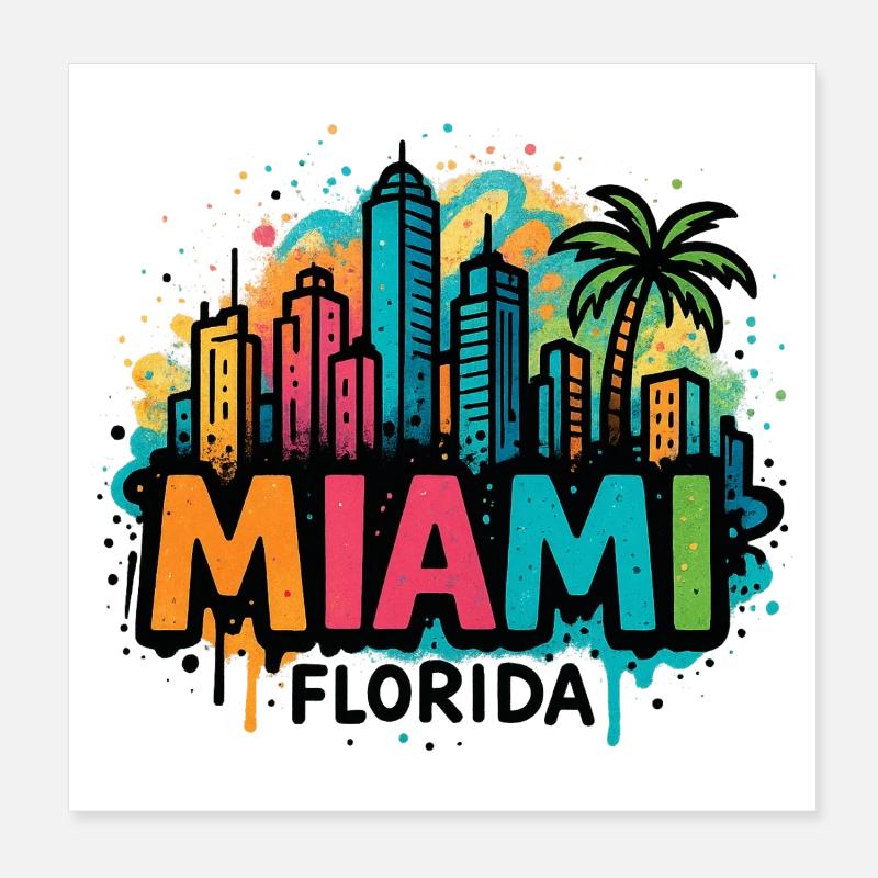 Miami Skyline Graffiti Poster 20 x 20 cm
