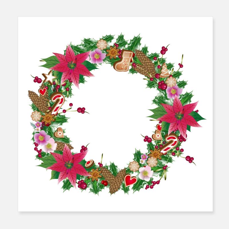 Couronne de Noël somptueusement décorée avec décoration Poster 20 x 20 cm