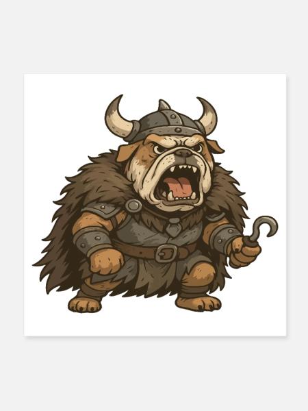 Dessin animé Guerrier bouleddog viking en armure de fourrure - Poster 20 x 20 cm - blanc - Devant