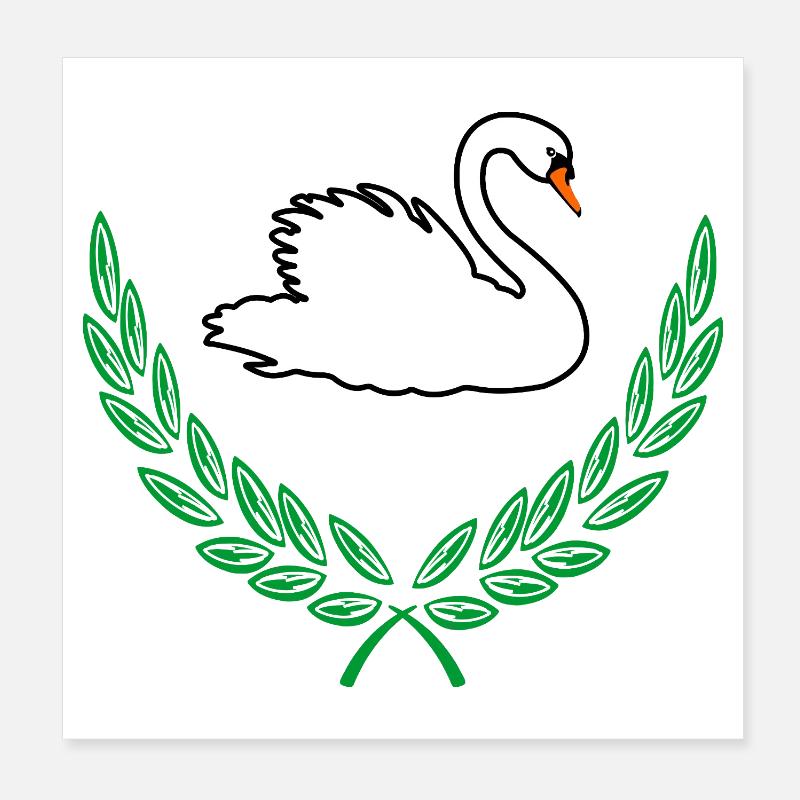 Cygne en couronne de laurier vert Poster 20 x 20 cm